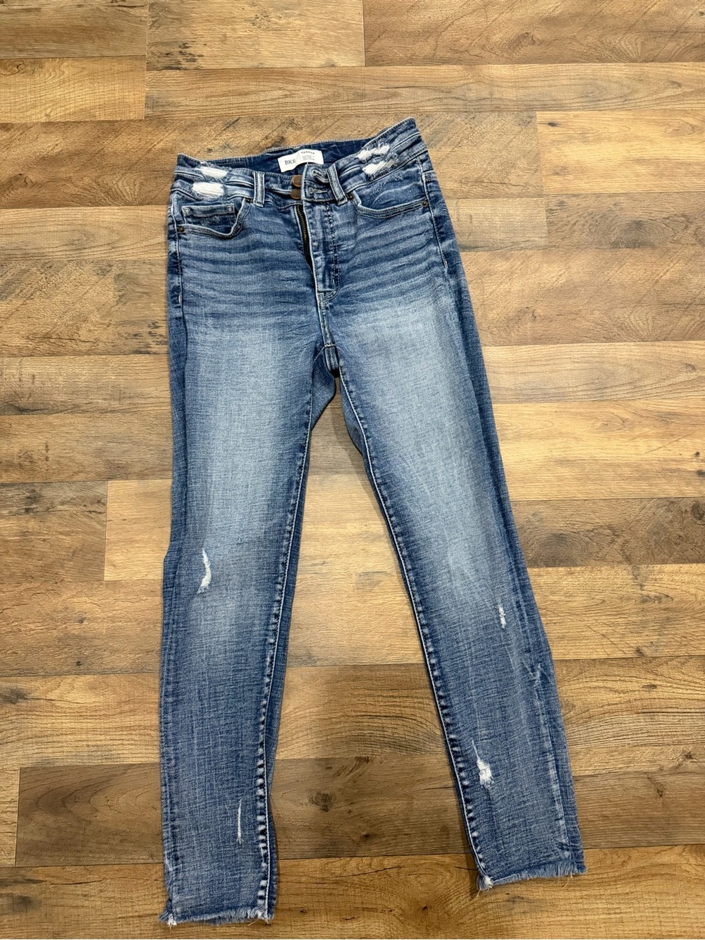 BKE Women's Skinny Jeans in Blue Distressed Wash